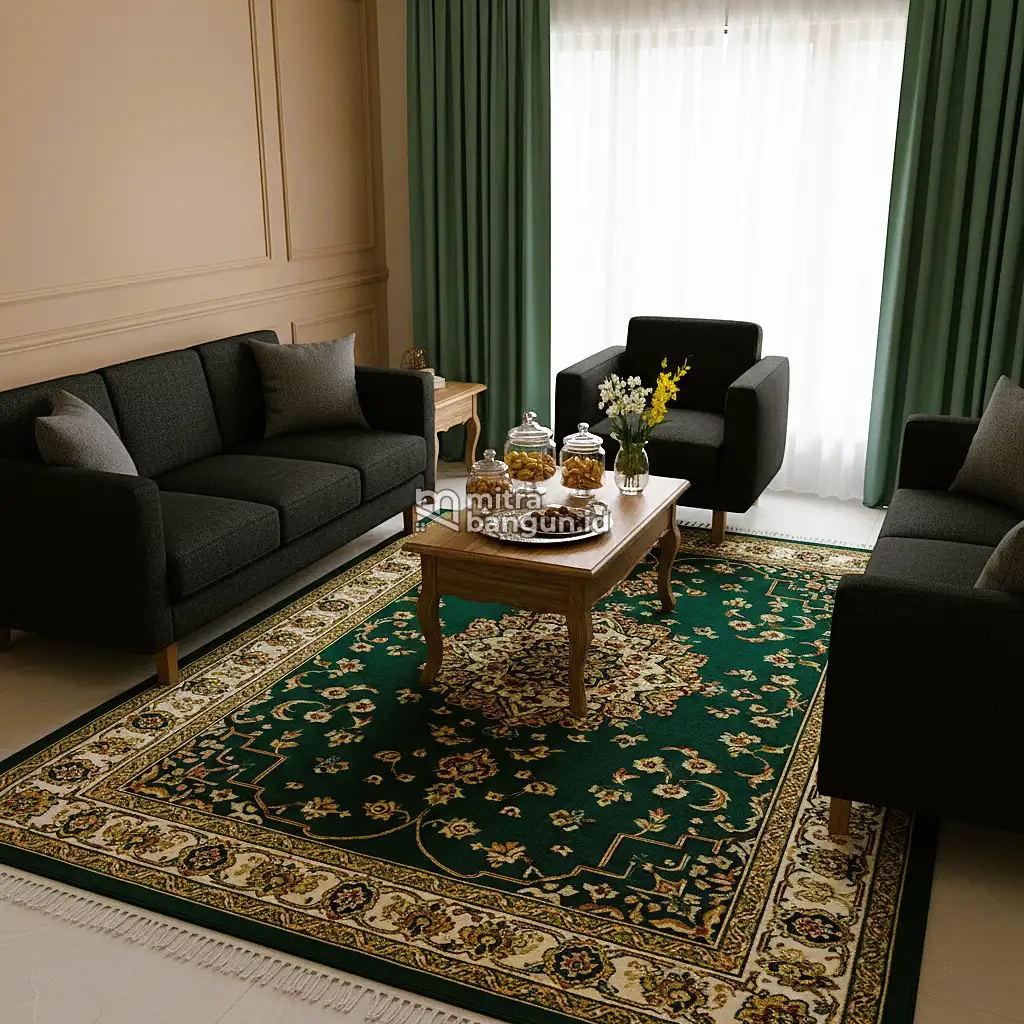 ruang tamu lebaran dengan karpet timur