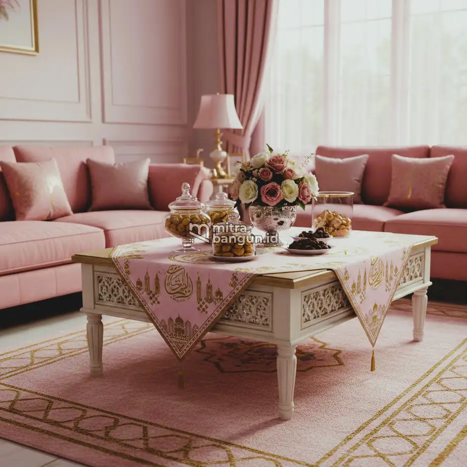 ruang tamu lebaran warna pink
