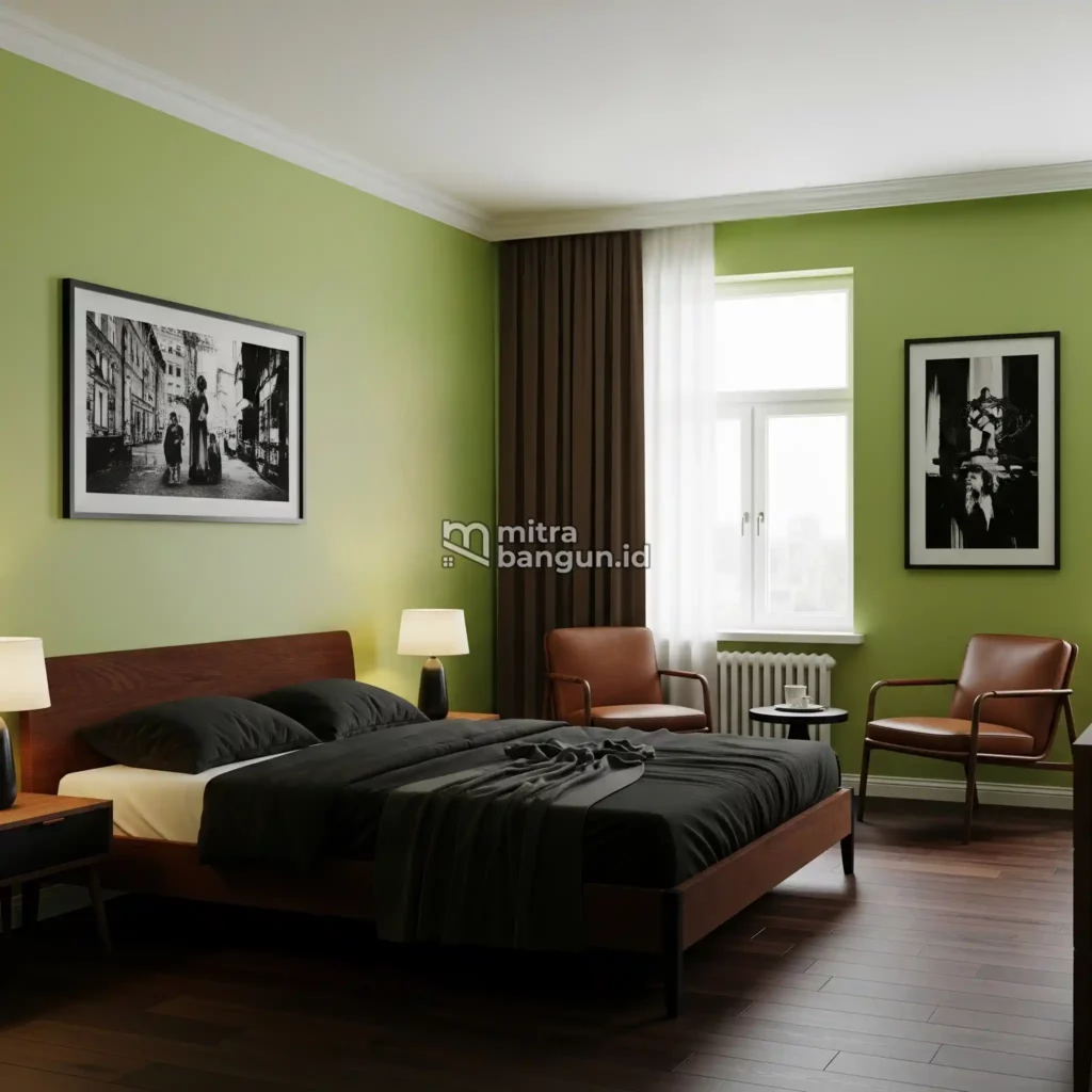 warna cat kamar tidur hijau alpukat