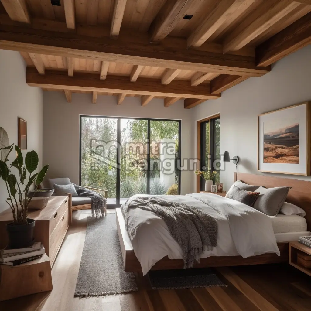 balok kayu jadi plafon di kamar 3x3