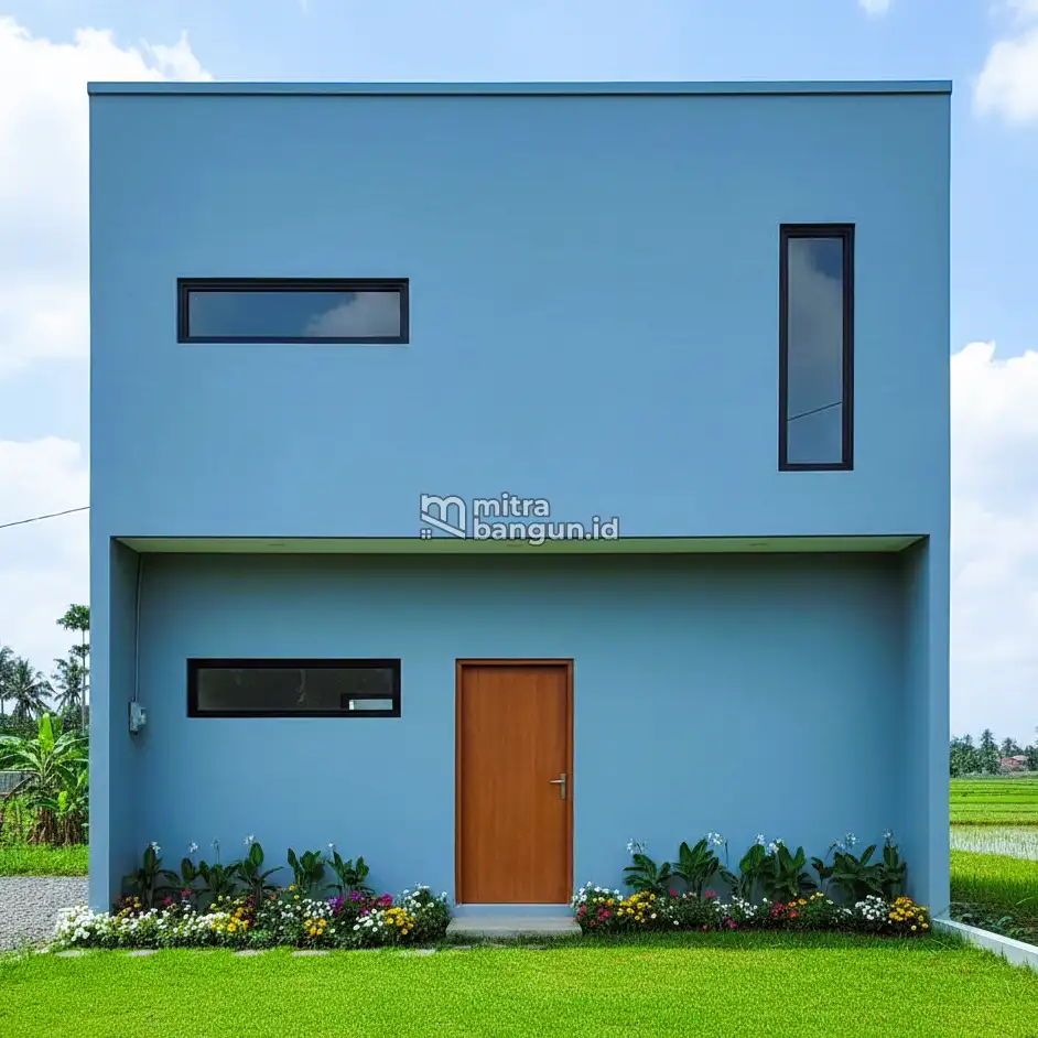 desain rumah minimalis biru telur asin