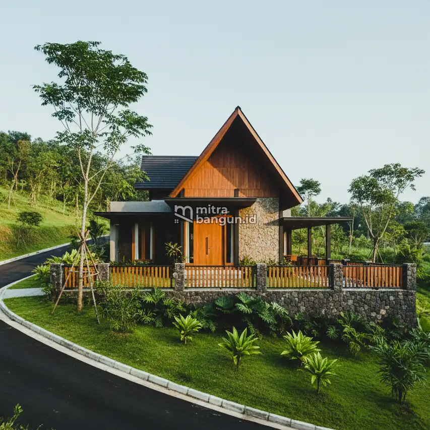 inspirasi gaya Rumah Alami di Tanah Menurun