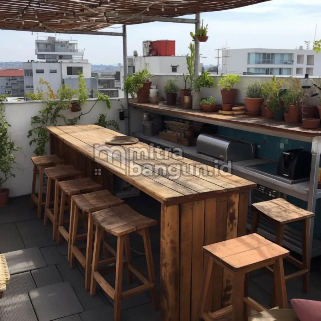 ada meja bar di rooftop rumah