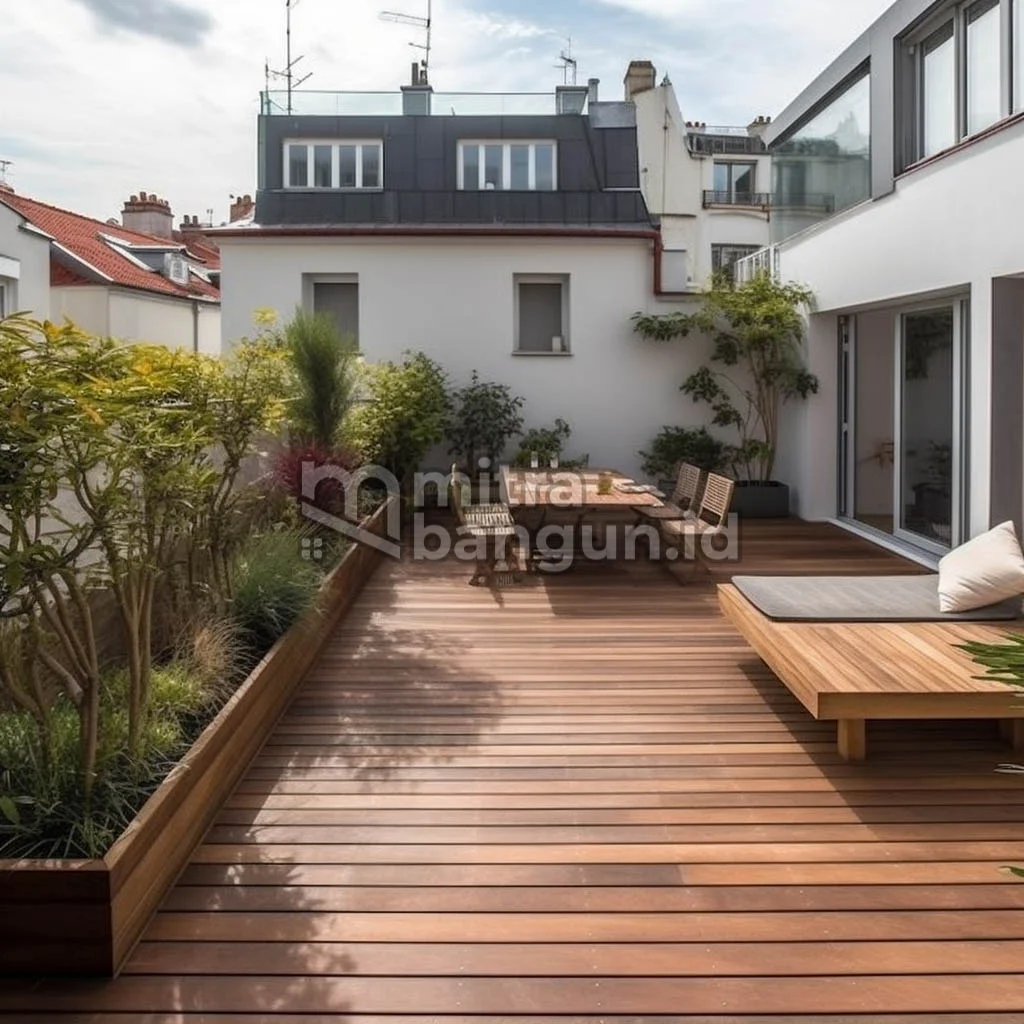 inspirasi teras rumah minimalis lantai kayu