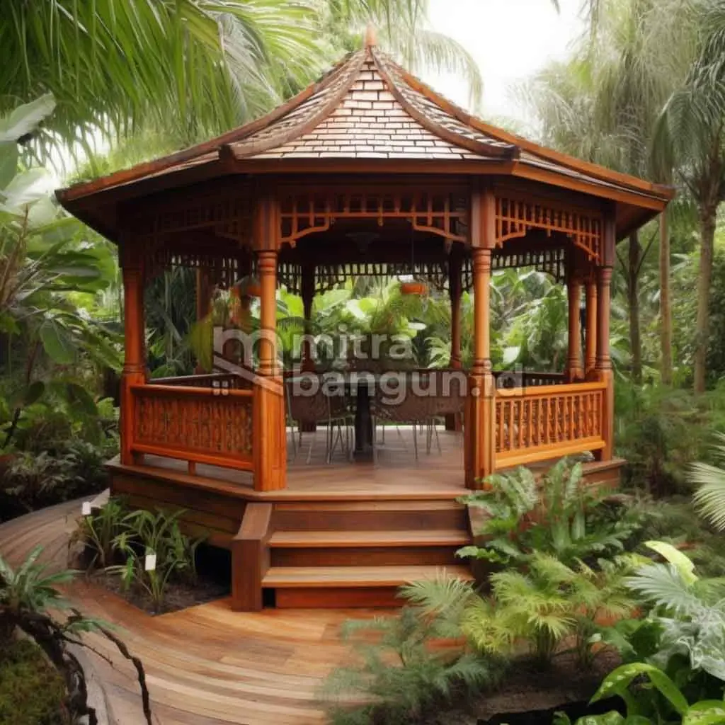 desain gazebo kayu depan rumah