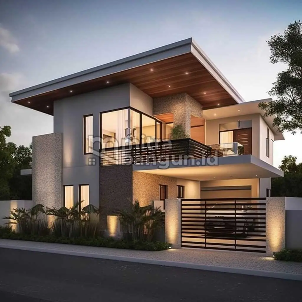 desain rumah tingkat 2 memanjang ke samping
