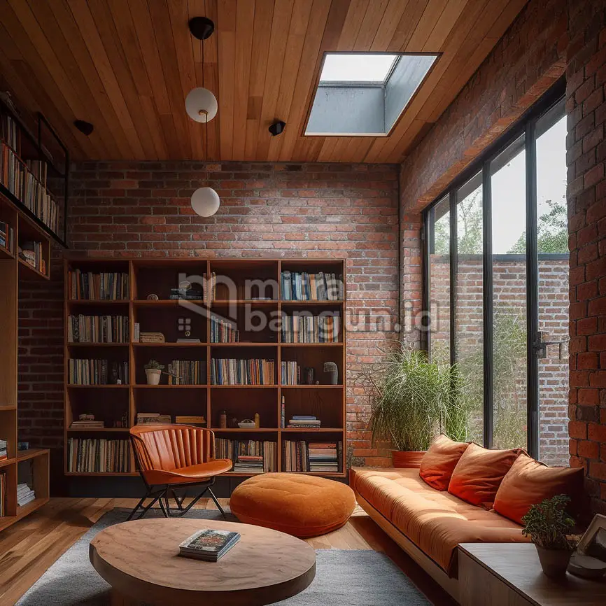 inspirasi rumah bata merah pada ruang baca