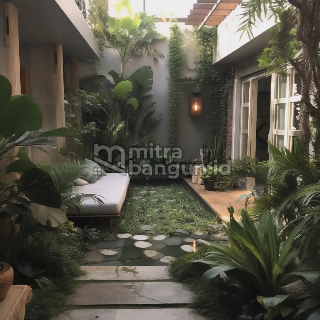 taman belakang rumah yang inspiratif nuansa tropis