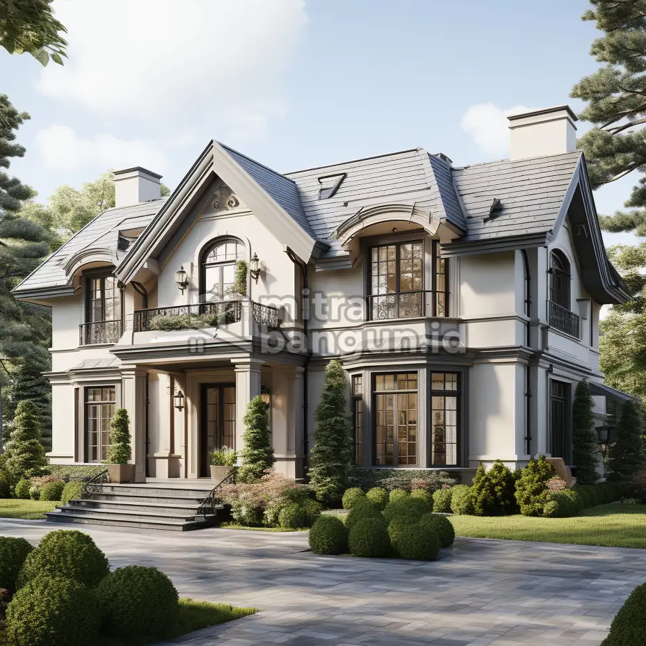 rumah klasik modern 2 lantai putih