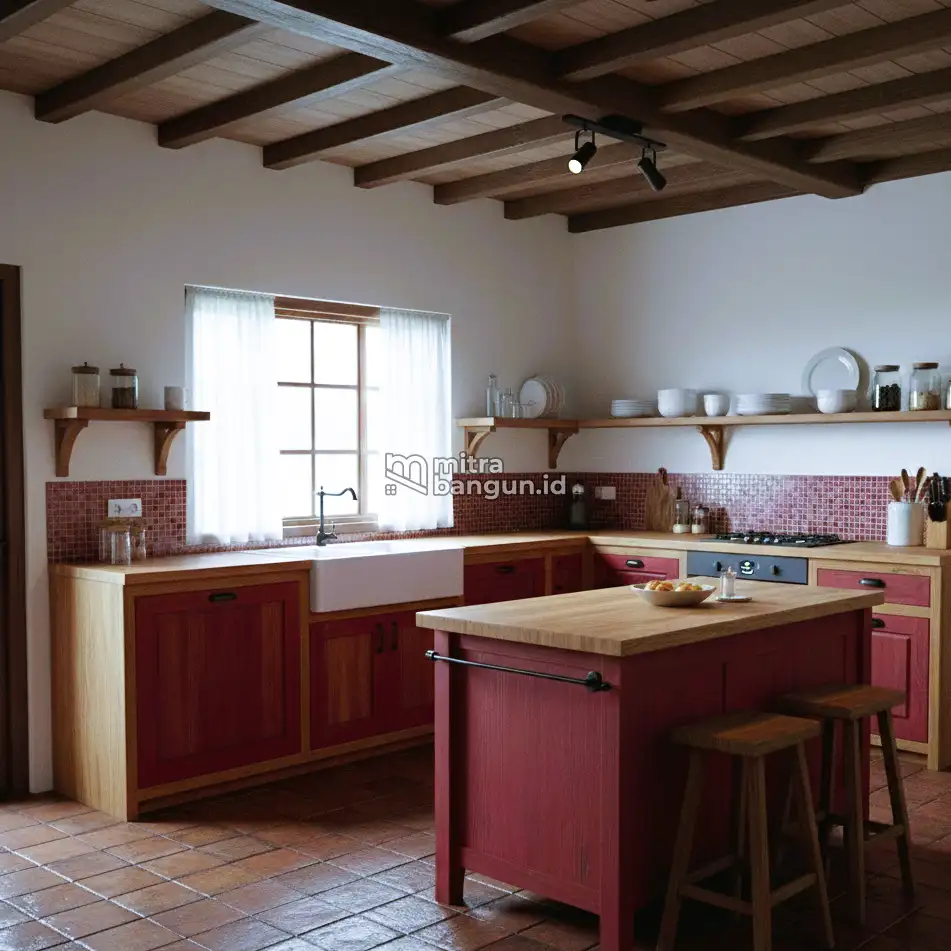 Desain Dapur Merah yang Hangat ala Pedesaan