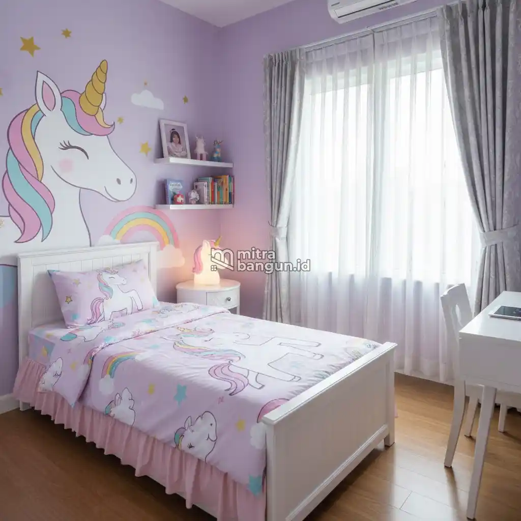Desain Kamar Tidur Anak Perempuan Unicorn