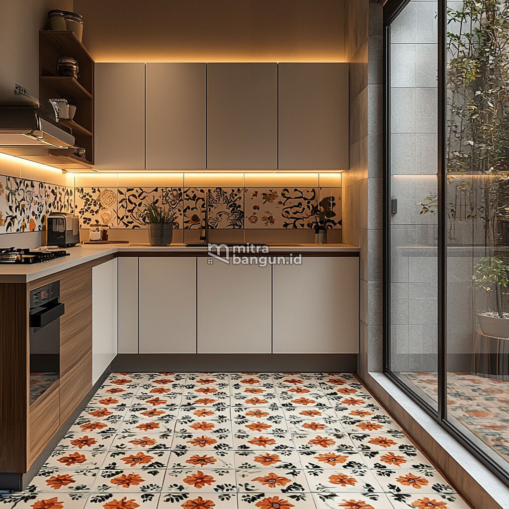 Keramik motif kembang cocok untuk lantai dapur