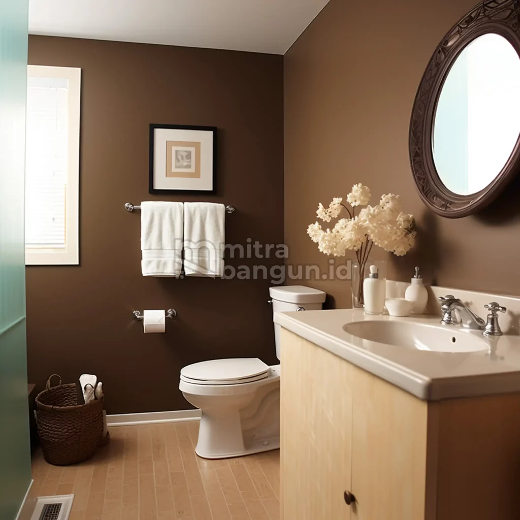 cat kamar mandi warna cokelat bikin tenang