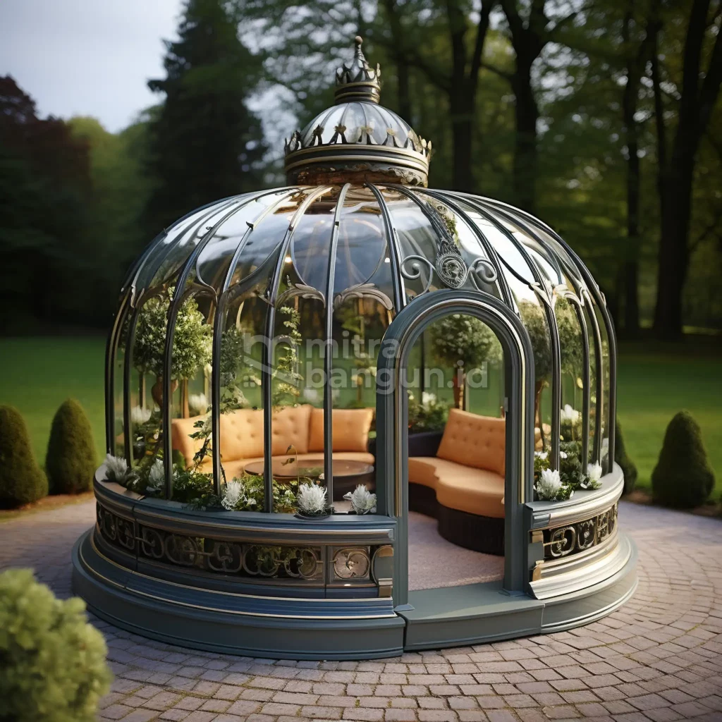 desain gazebo unik yaitu gazebo kaca
