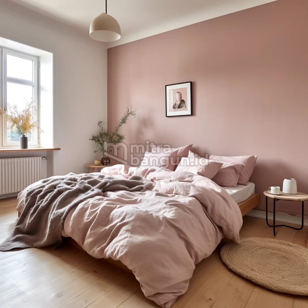 kamar minimalis warna pink