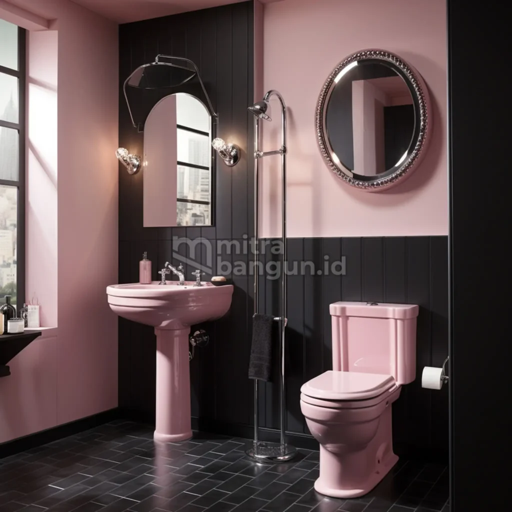 warna cat kamar mandi pink dan warna gelap