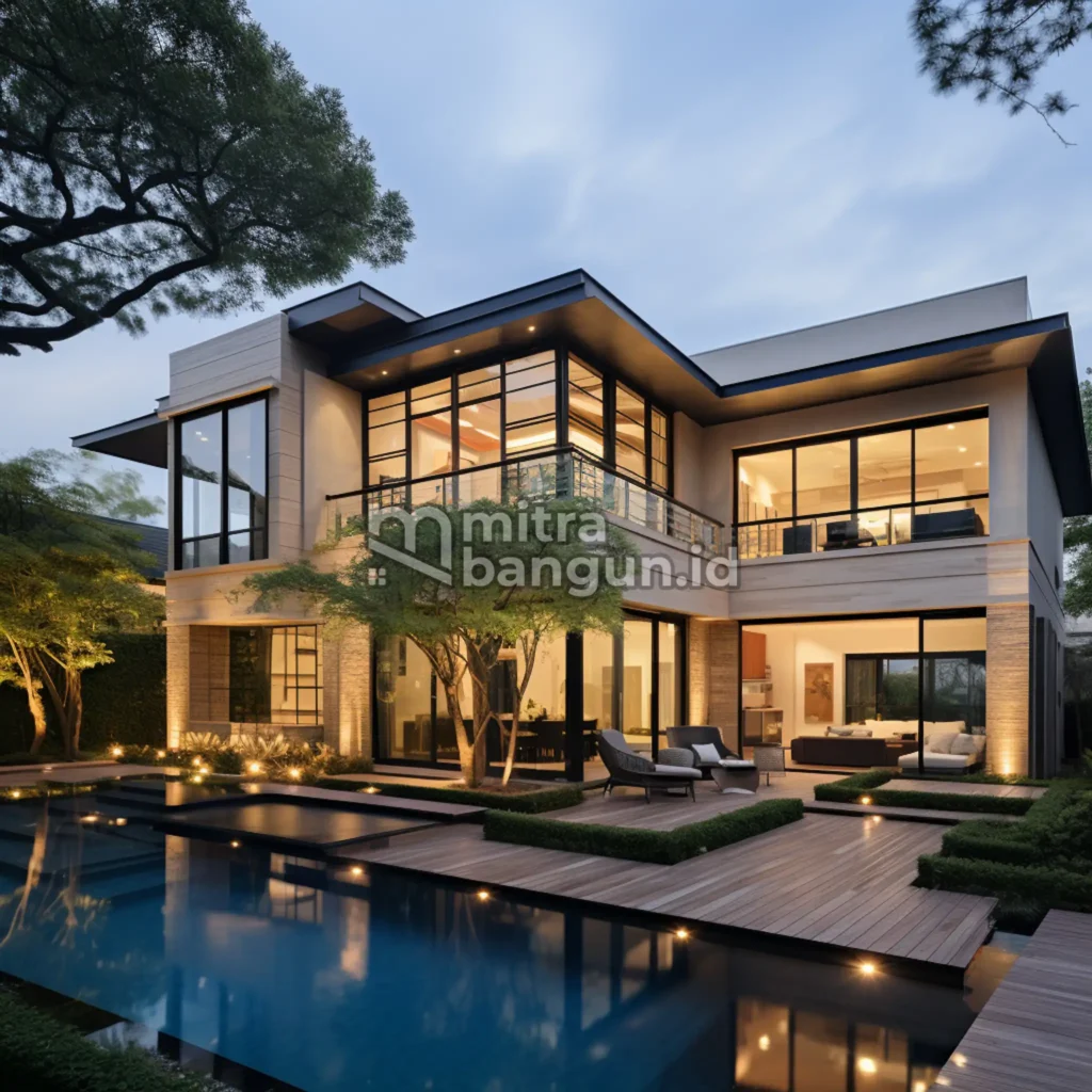 gambar rumah mewah 2 lantai ada kolam keluarga