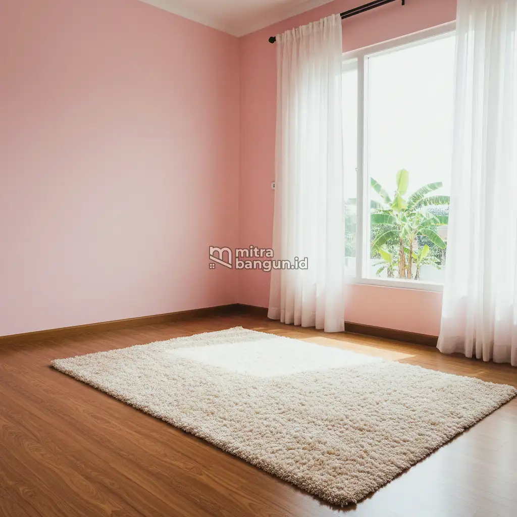 cat rumah warna pink Muda dengan Lantai Kayu