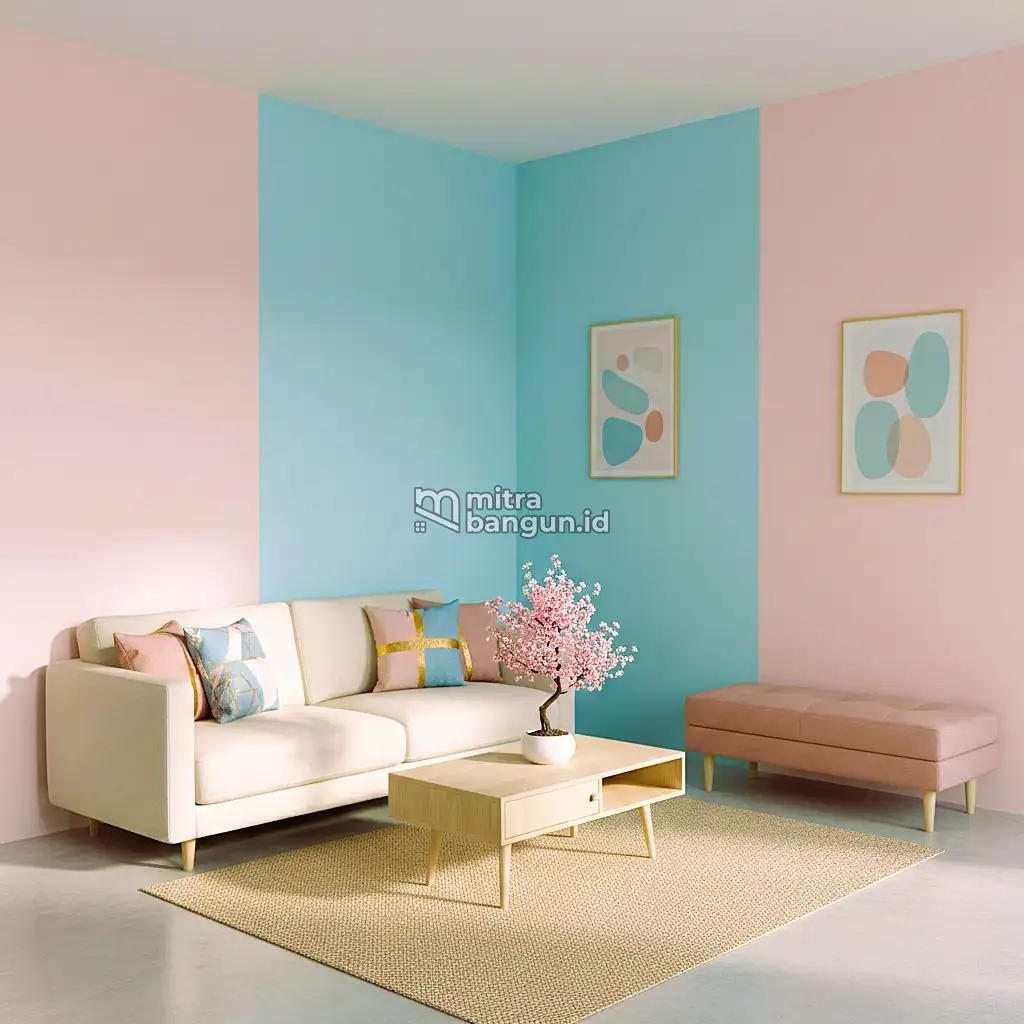 cat rumah warna pink pink dan biru