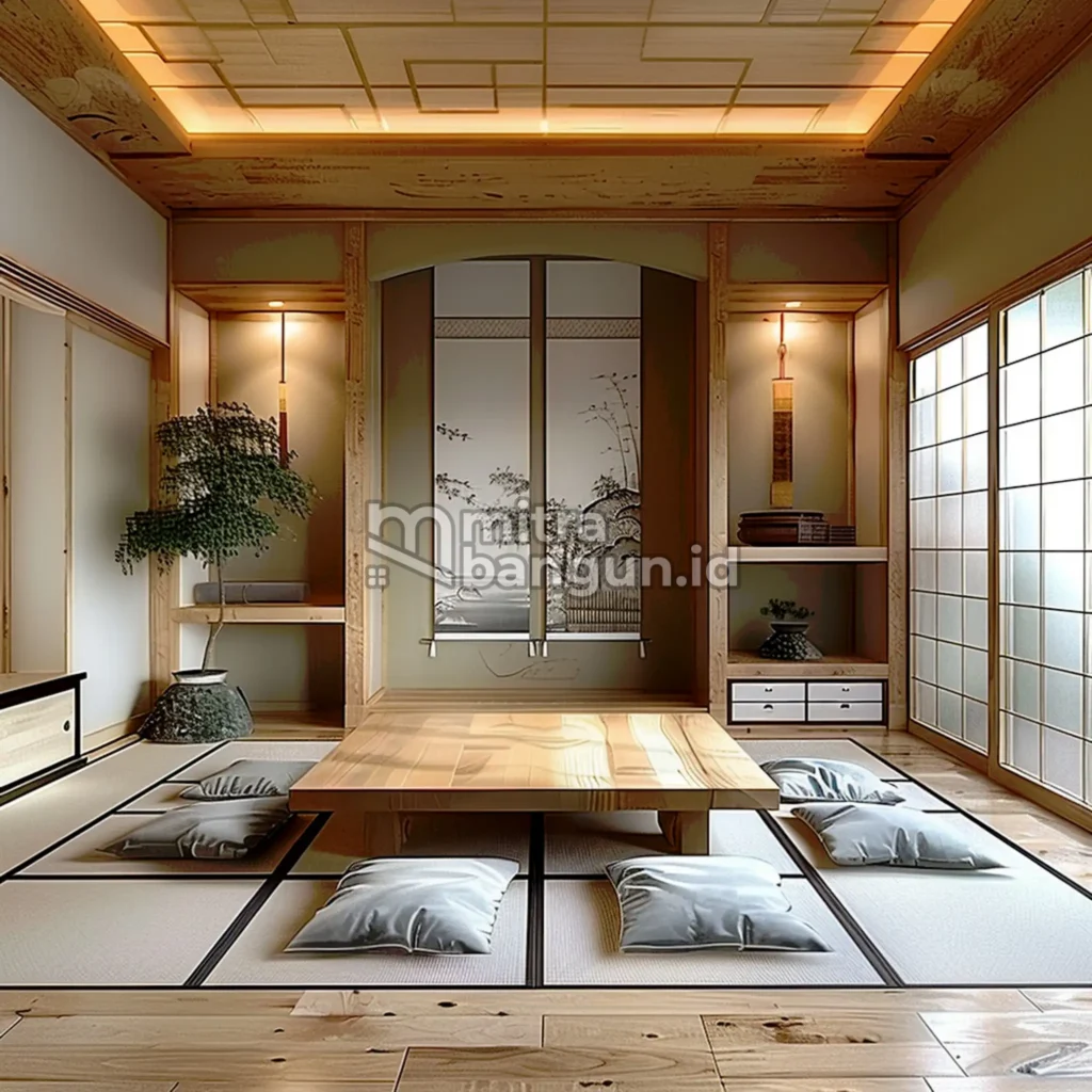 contoh desain ruang tamu ala Jepang tradisional