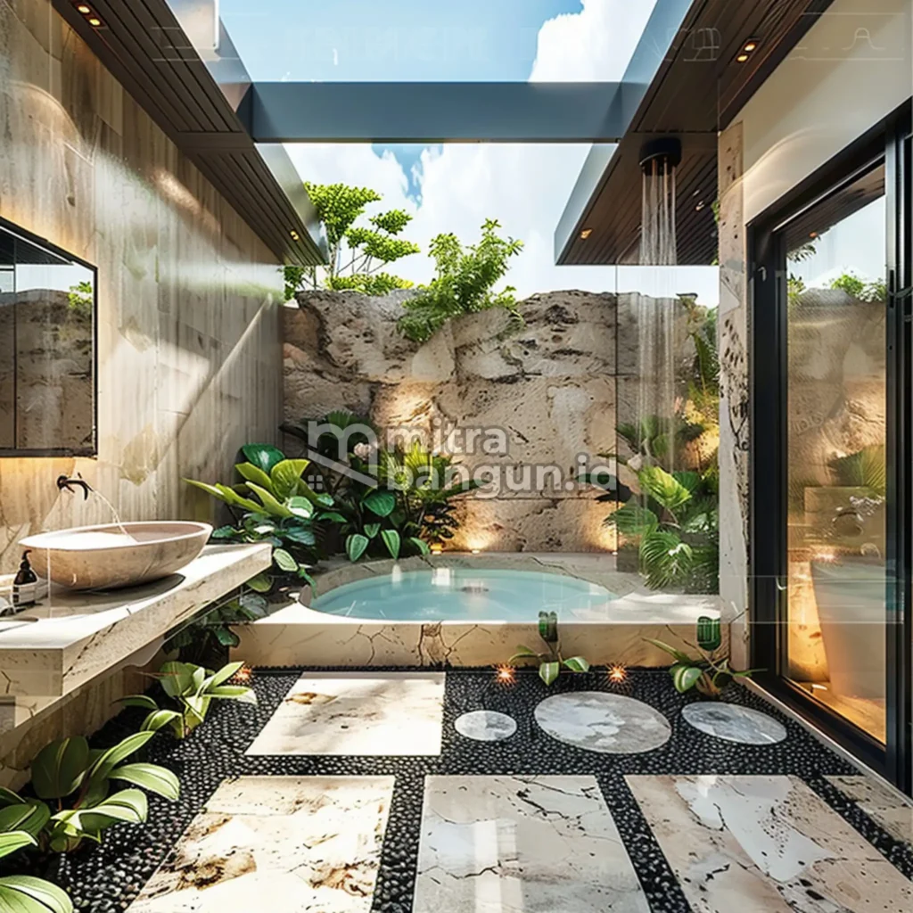 konsep modern pada kamar mandi outdoor