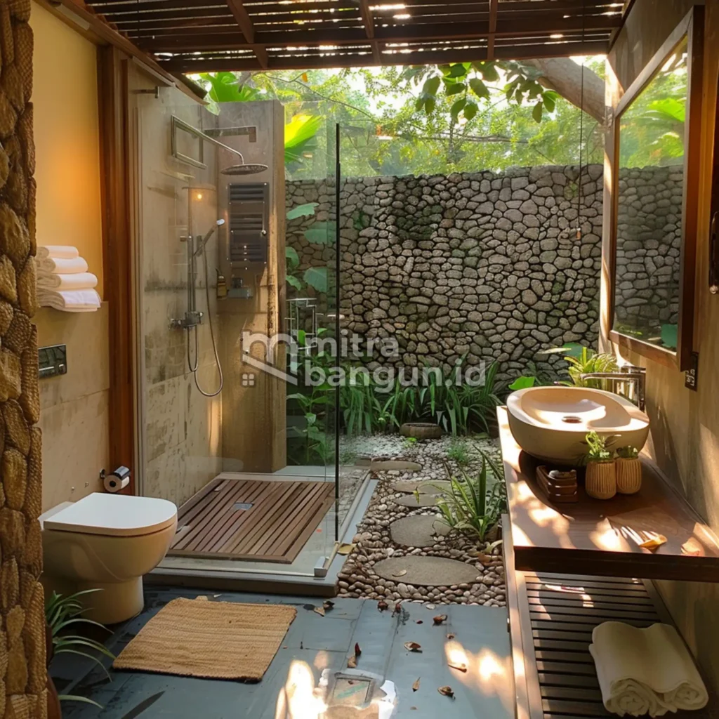 kamar mandi outdoor terbagi area basah dan kering