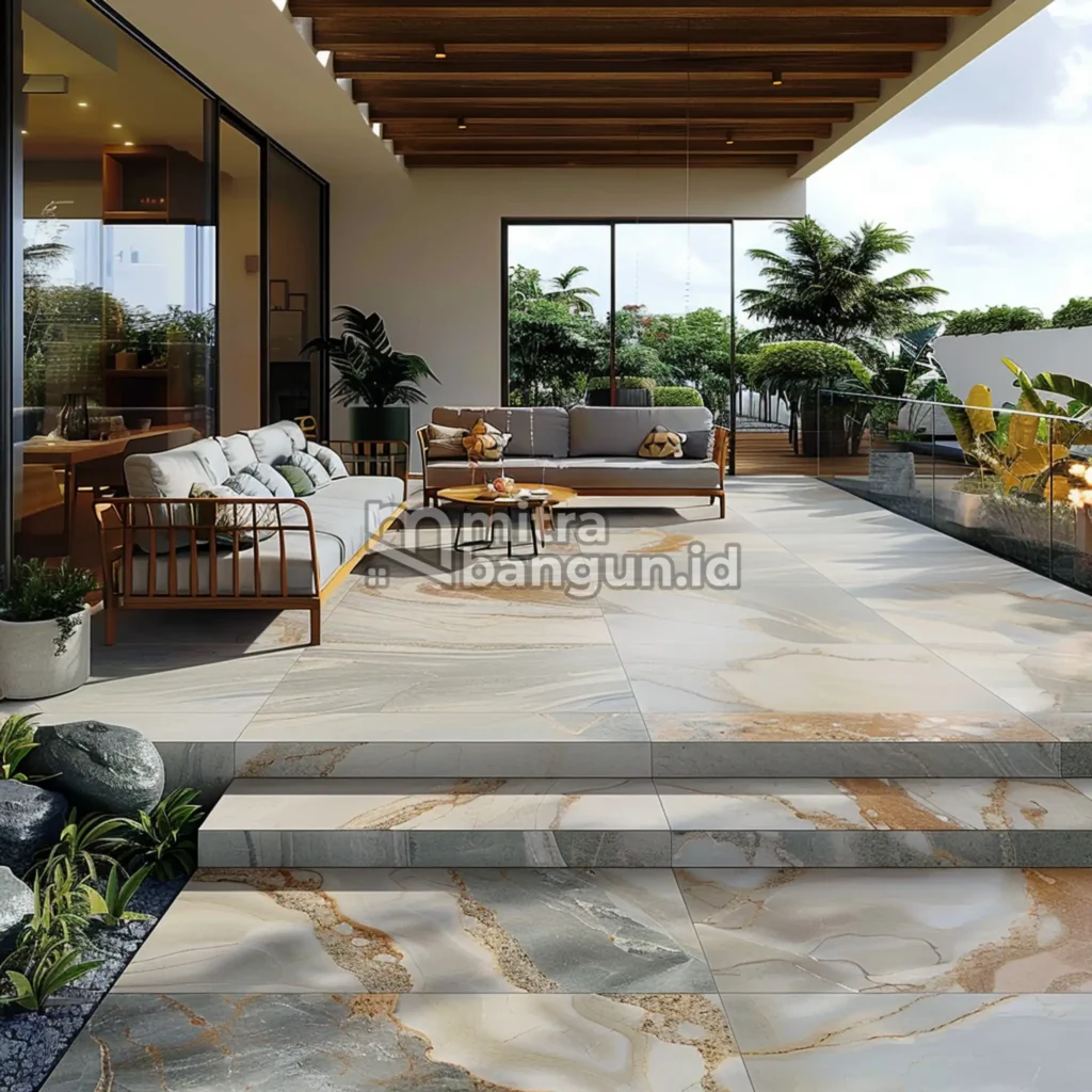 keramik motif batu alam atau granit di halaman rumah