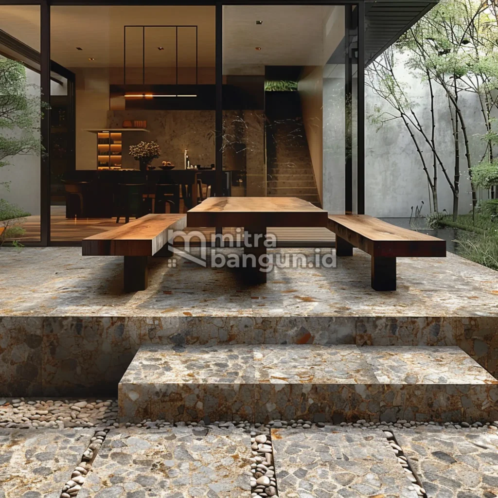 keramik motif batu di halaman rumah