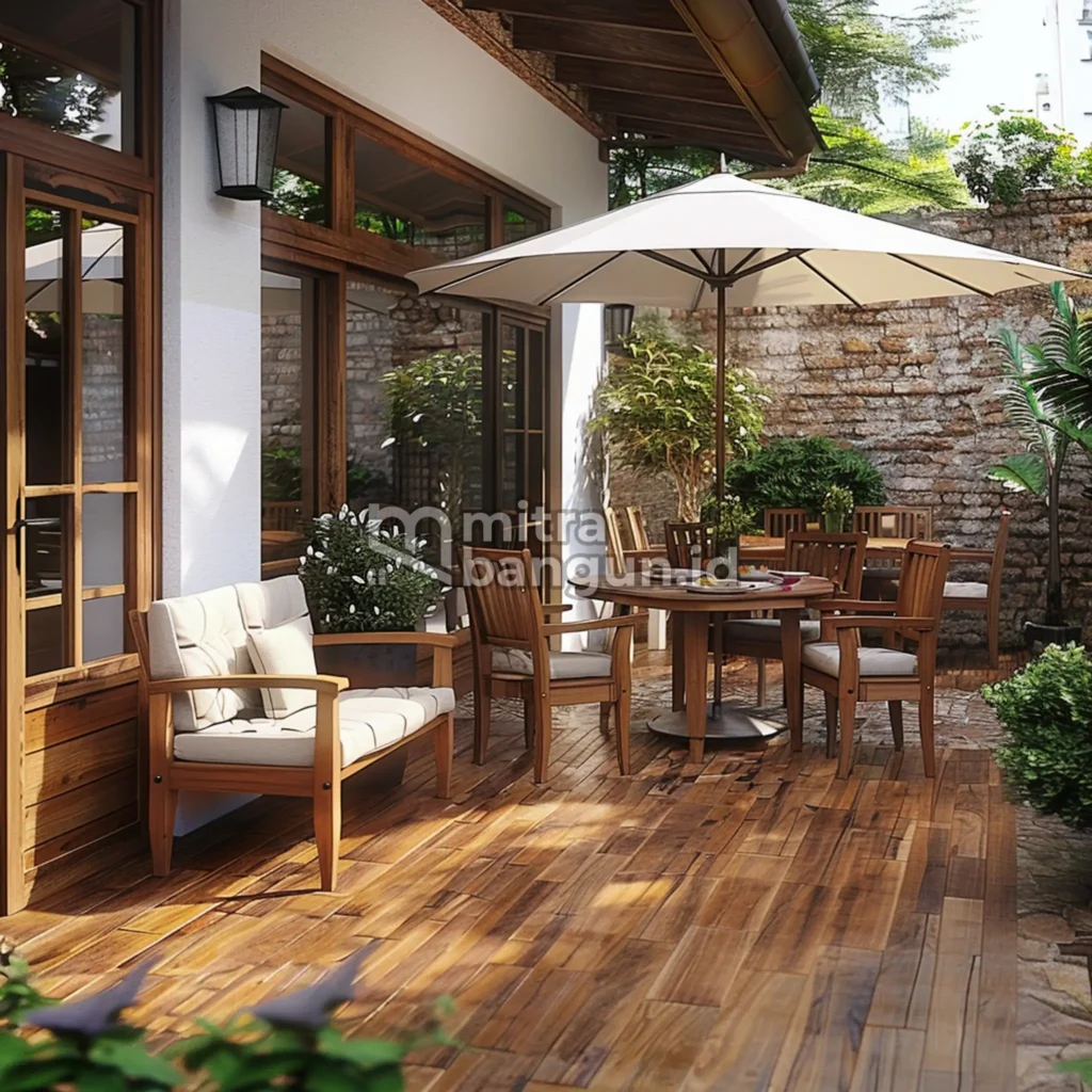 keramik motif kayu di halaman rumah