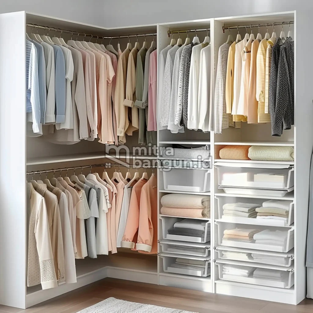menata lemari dengan gantung pakaian pakai hanger serasi