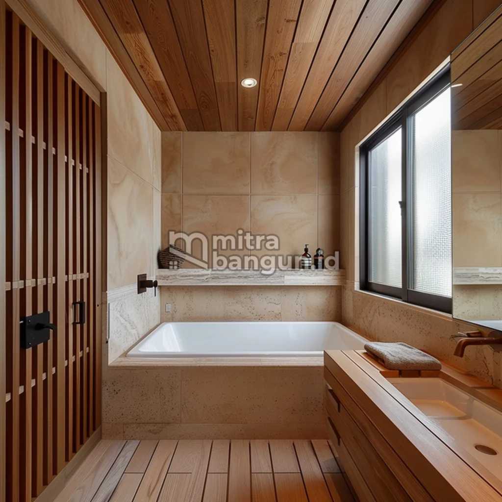 ilustrasi kamar mandi kayu japanese style