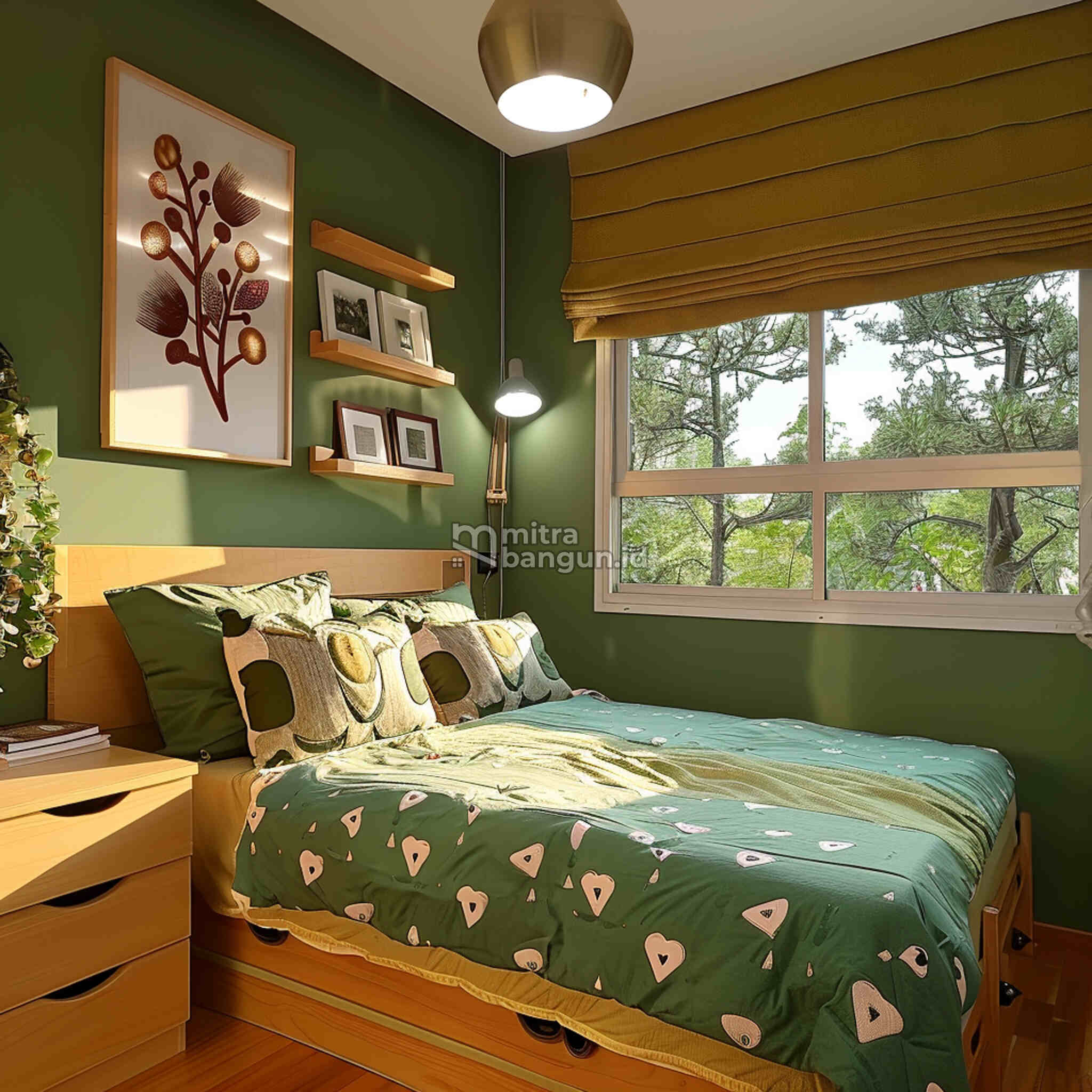Kamar Kost Minimalis Warna Hijau