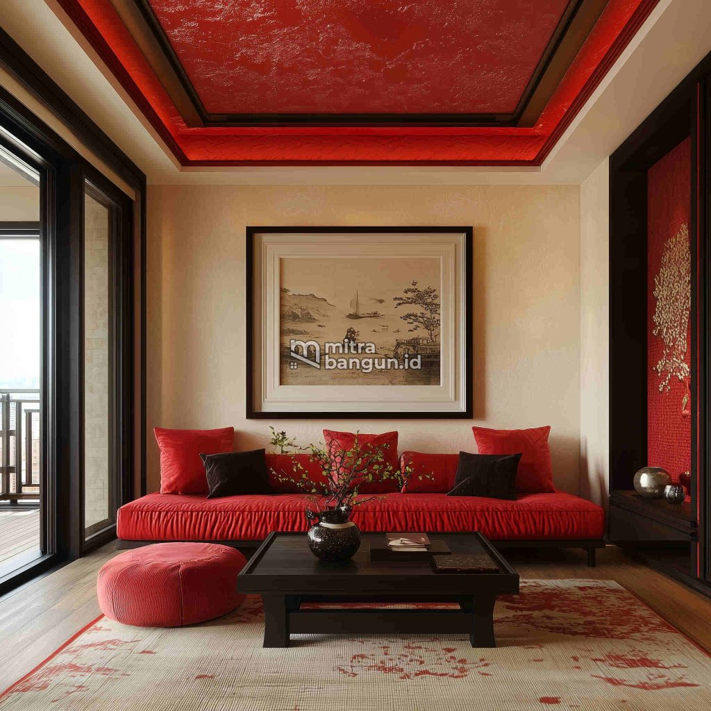 Plafon Minimalis Terbaru Ruang Tamu Merah