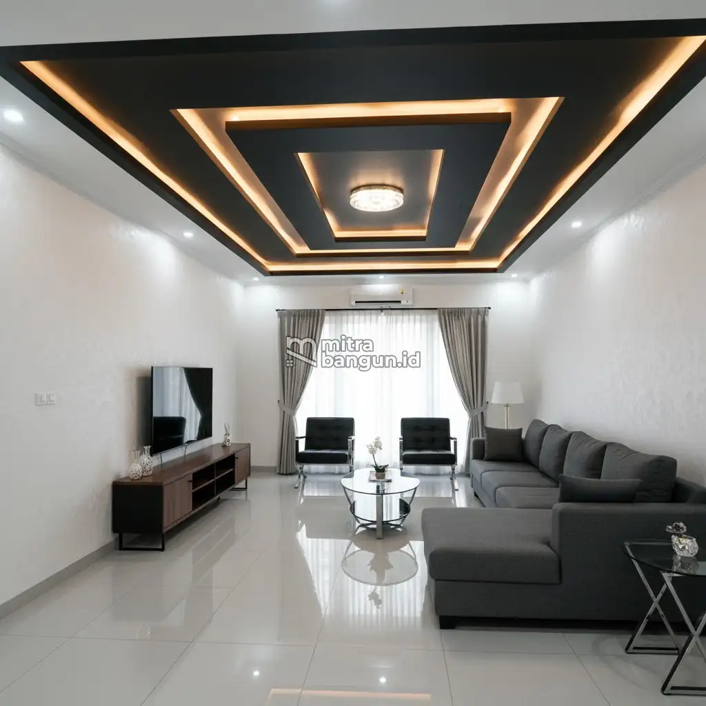 plafon minimalis elegan di ruang tamu