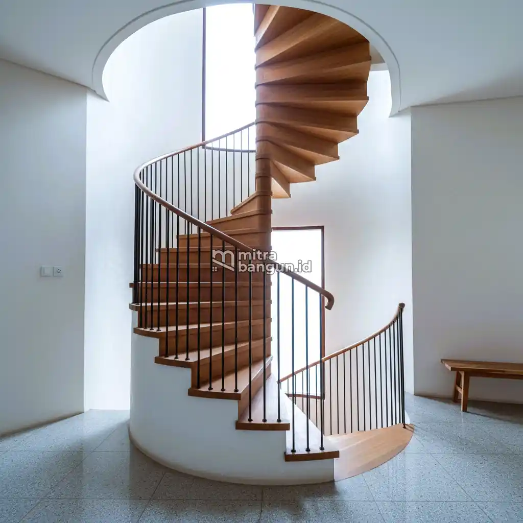 tangga minimalis bentuk spiral di rumah