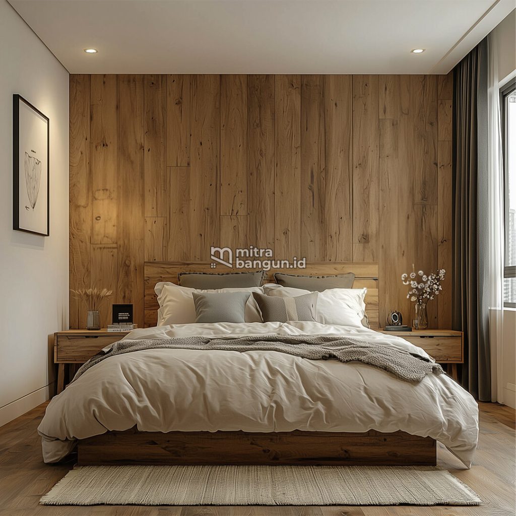 Interior Kamar Tidur Aksen Kayu