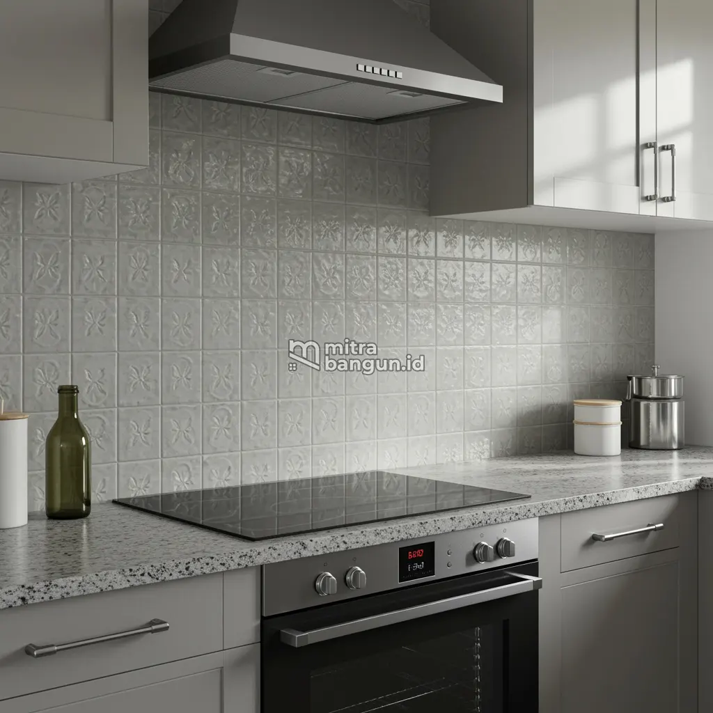 Keramik Dinding Dapur Motif Kotak Relief