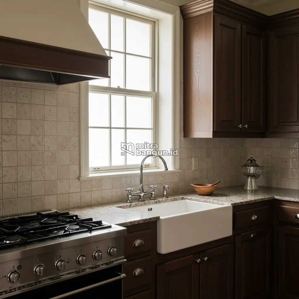 Keramik Dinding Dapur Motif Kotak dengan Model Tegel yang Klasik