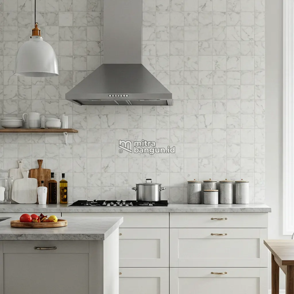 Keramik Dinding Dapur Motif Kotak Marmer
