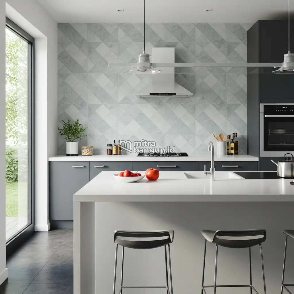 keramik Motif Geometri pada Dinding Dapur