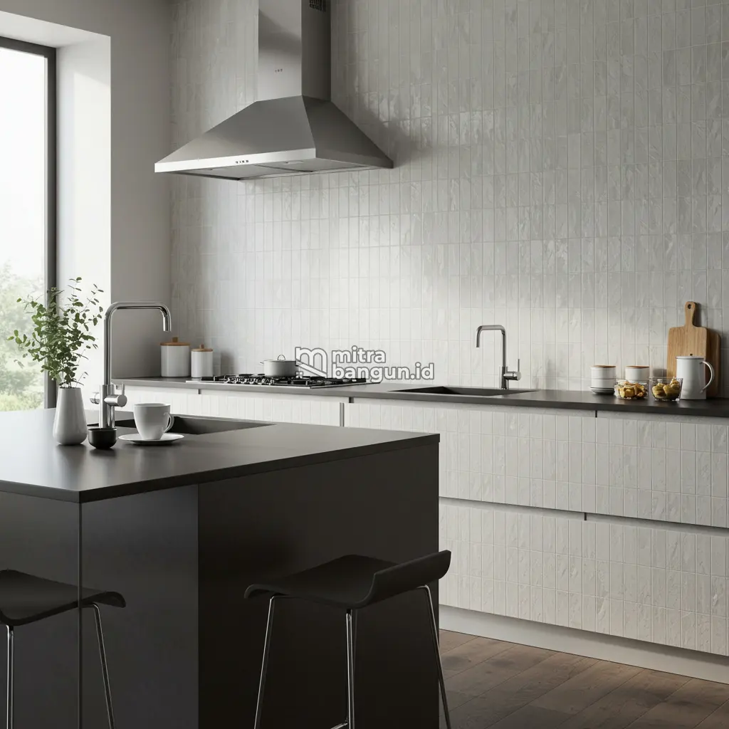 Keramik Dinding Dapur Motif Kotak Putih Vertikal