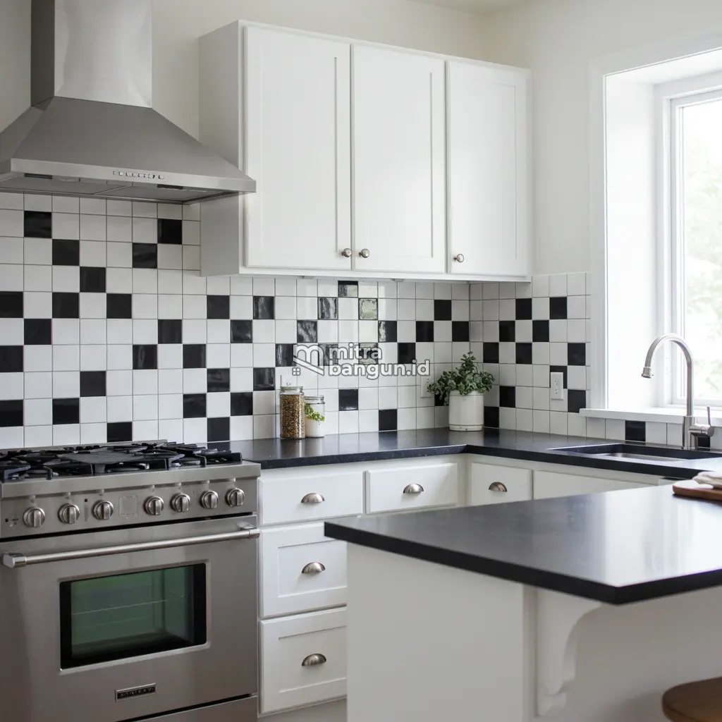 Keramik Dinding Dapur Motif Kotak Monokrom ala Mozaik