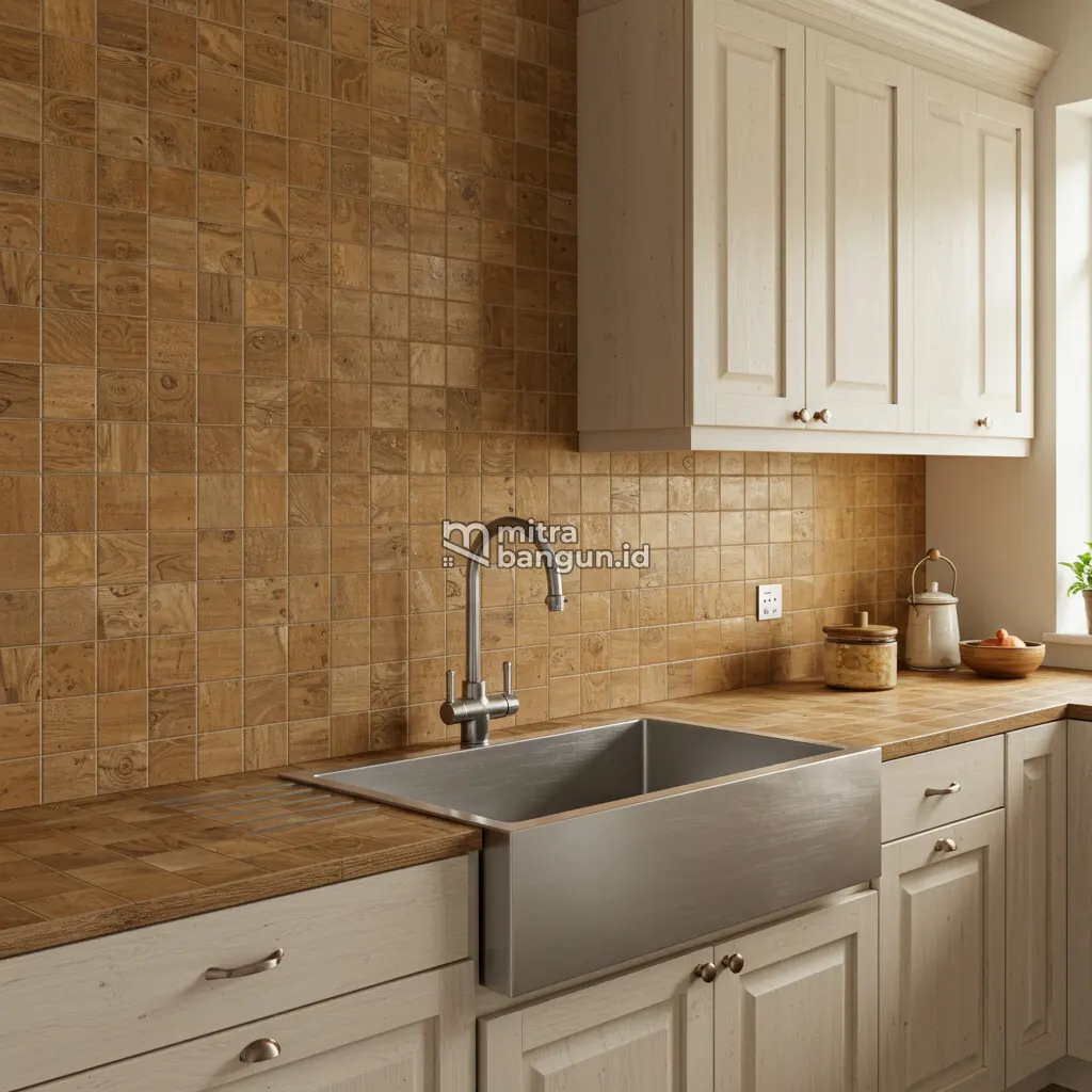 Keramik Dinding Dapur Motif Kotak Kayu
