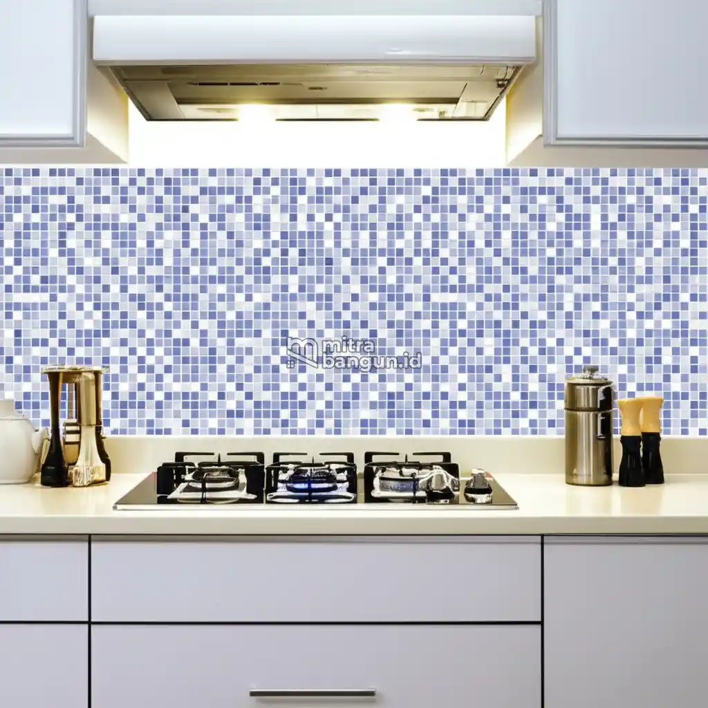 keramik kotak kotak Altius Blue di dapur