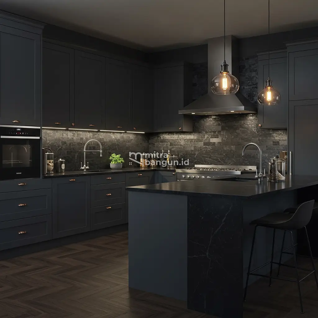Kitchen Set Mewah yang Elegan Nuansa Gelap