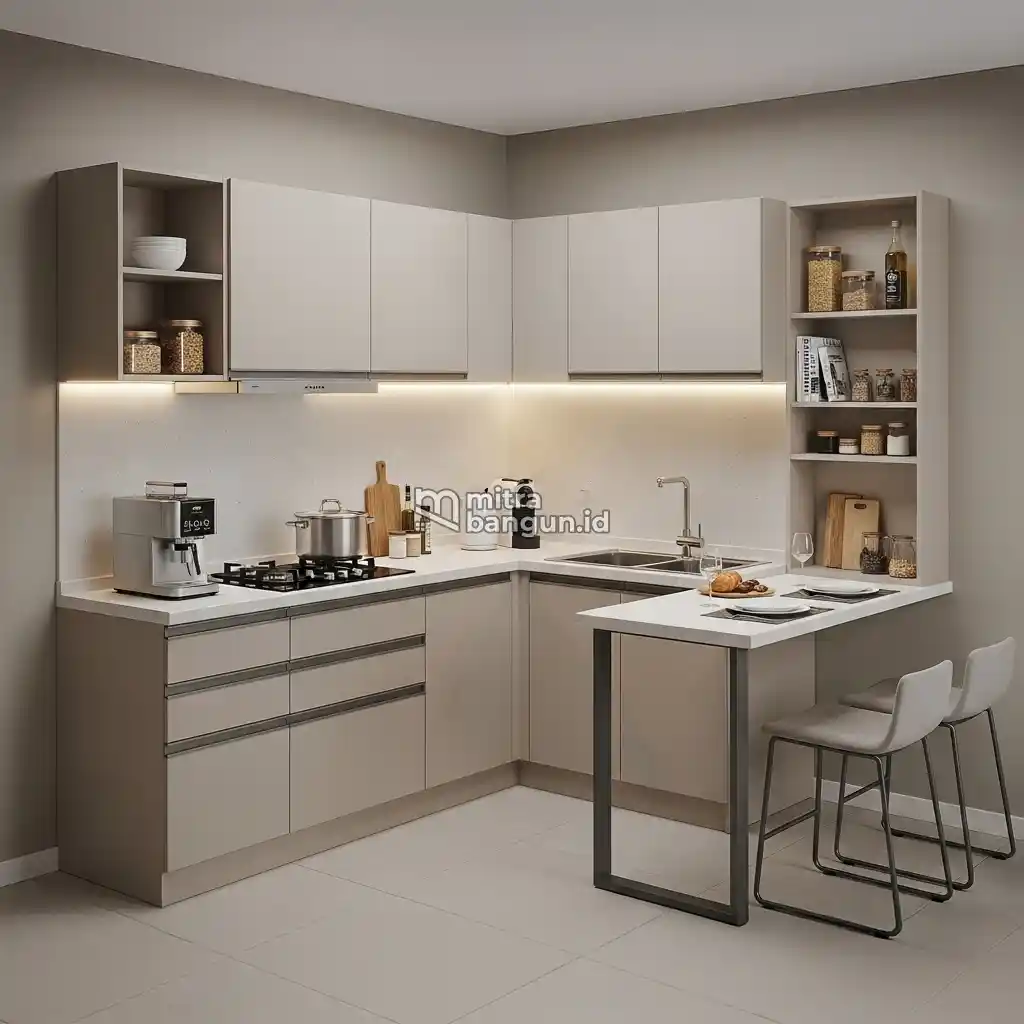 Kitchen Set Mini Menyatu dengan Meja Makan