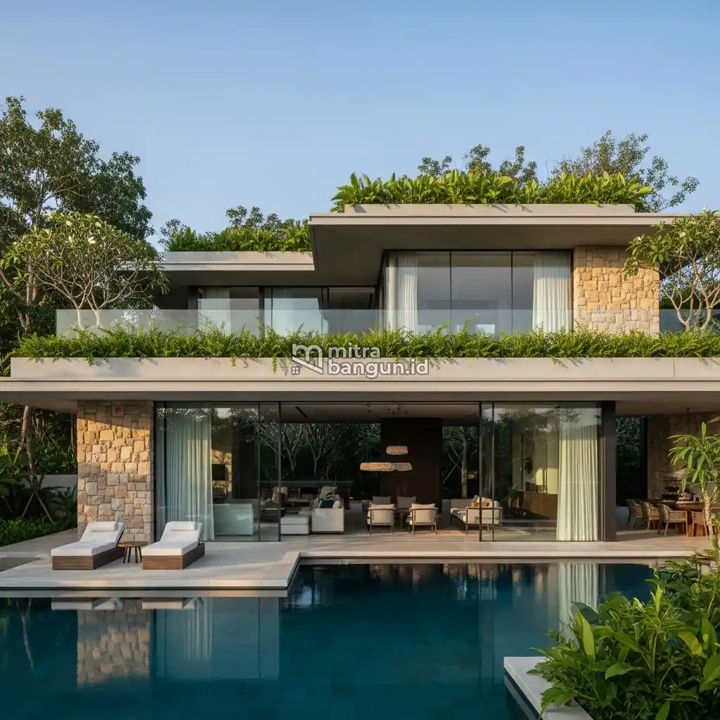rumah mewah villa tropis kontemporer
