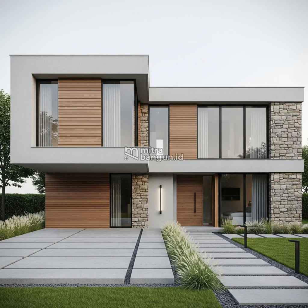 Rumah Minimalis Modern 2 Lantai dengan Material Alami