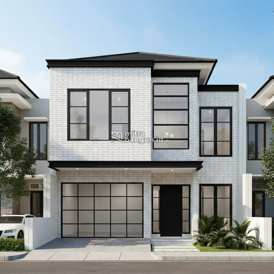desain rumah 2 lantai terbaik dinding batu bata putih