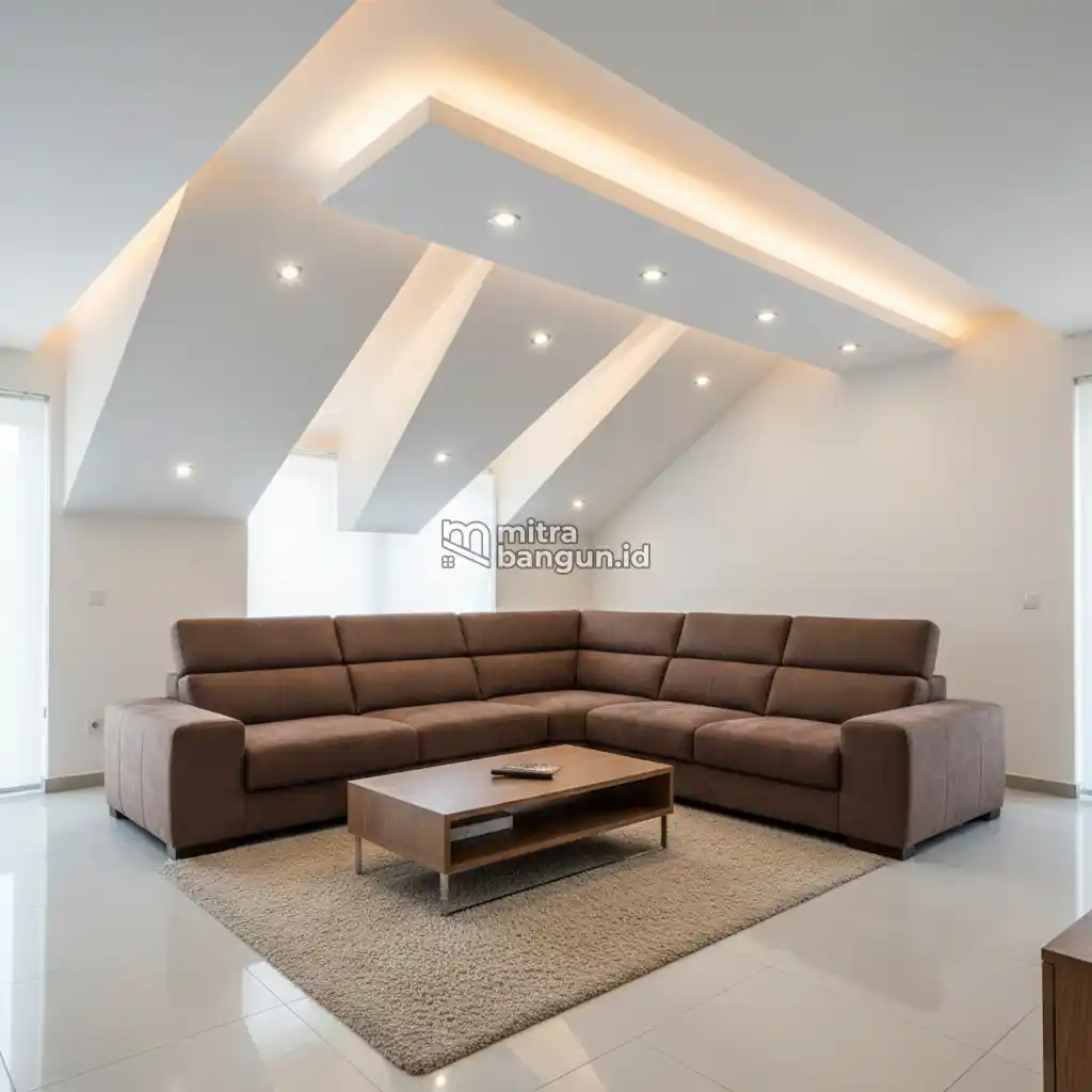 Interior Plafon Ruang Tamu Kemiringan Berbeda